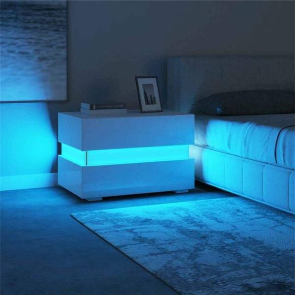 Modern LED Nightstand with Drawers - Picture 1 of 13